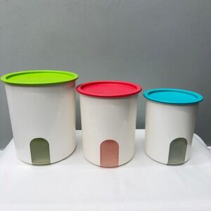 3 Tupperware One Touch reminders windows containers canisters with lids